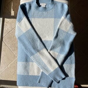 Christian Siriano Light Blue and White Plaid Crewneck Sweater